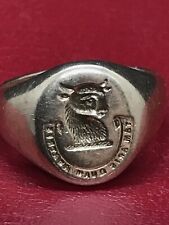 Antique 18ct 18K Solid Gold Coat Of Arms Family Crest Bull Bust Signet Ring 6 GR
