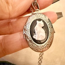 Cat Cameo Locket Necklace
