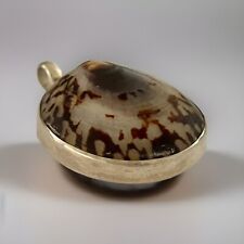 LARGE VINTAGE COWRIE SHELL PENDANT IN STERLING SILVER 925 MOUNT 42 X 35MM