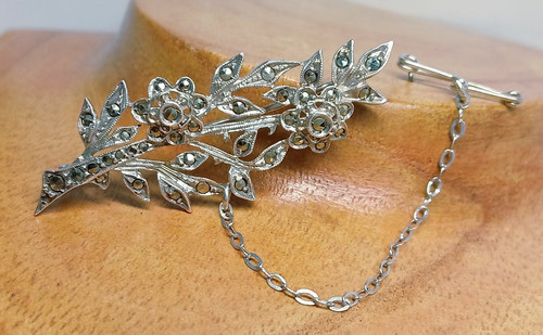 Silver 935 marcasite flower - silver,