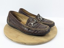 Martin Dingman Brown Croc Embossed Leather Bit Loafer Shoes Mens10 M