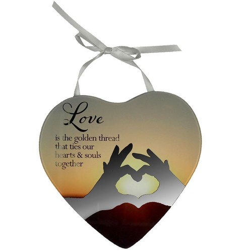 Glass love heart mirror plaque - love,
