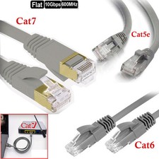 CAT5E CAT6 Flat CAT7 RJ45 Ethernet Cable Network Patch Lead Internet Gaming Lot