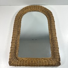 Large Wicker Mirror Vintage Arched Rattan 73cm/29 Brown Boho Farmhouse Cottage