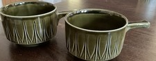Vintage X 2 Green Soup Bowls With Handle Made In England 