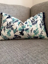 12”x 20” Pom Pom Trim Cushion  Cover, John Lewis‘ Olsen’ Furnishing Fabric, Blue