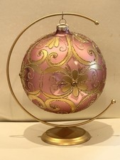 Extra Large Pink And Gold Bauble Ornament With stand 15cm diameter