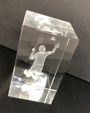 Crystal Glass Block 3D Hologram Laser Cube Badminton Player
