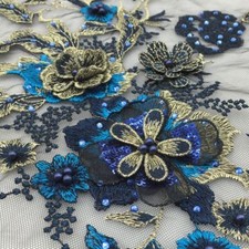 3D Flowers Lace Applique Pearl
