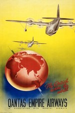 Qantas Empire Airways 1938 travel retro railways vintage poster