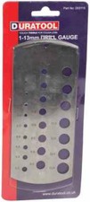 Duratool Steel 25 Hole Metric Drill Gauge 1mm to 13mm MEASURE DRILL BIT SIZE