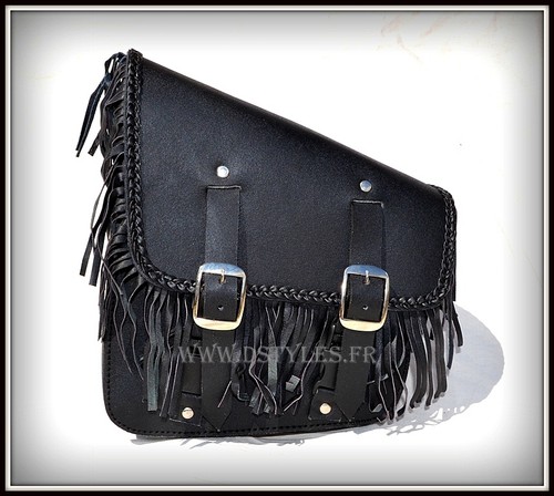 Black leather side bag - black,