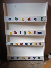 Tidy Books alphabet abc white wood bookcase for kids. 4 shelves, up to 85 books