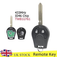 433MHz Remote Key Fob 2 Button ID46 Chip For Nissan Juke F15 Micra K13 2010-2016