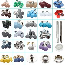 Press Studs 15mm Snap Fasteners with Colourful Caps + Fixing Hand Tool Coats Bag