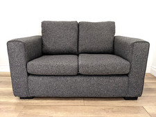 SOFA 2 Seater Grey Tweed Style Fabric Removable Seat Back Cushions Black Feet