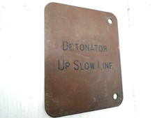 Midland Railway brass signal lever plate. Detonator Up Slow Line.