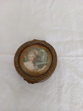 French 1900s antique round trinket box. brass with lined velvet