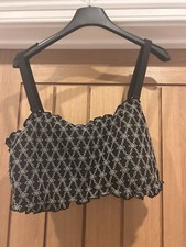 BNWOT NEXT Lovely Black & Metallic Embroidered Flower Padded Bikini Top UK 20