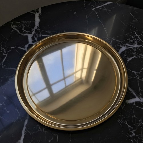 Gold metal round serving tray - gold,