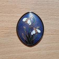 Dainty Guilloche Enamel Snowdrop Flower Violet Cloisonne Gold Tone Brooch FISH