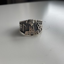 Sterling Silver 925 Thors Hammer Runes Celtic Men’s Ring Size W