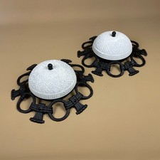 Pair Art Deco Style Flush Mount Ceiling Lights Frosted Glass Metal Frame Repro