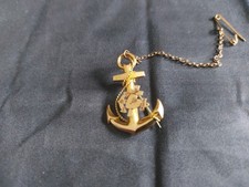 Gold Tone Anchor Brooch With Chain