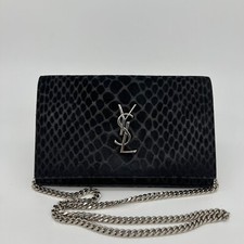 Saint Laurent YSL Kate Envelope Wallet on Chain Black Suede Python Embossed