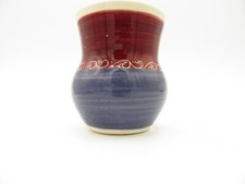 JO IOW Handmade Pottery on the Isle of Wight- Blue & Red Posy Vase 3"H