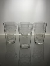 Antique Edwardian Glass Tumblers | Needle Etched Engraved | Set Of Six | c1910