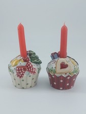 Rare Pair Of Villeroy & Boch Colourful Christmas Cupcake Candle Sticks Holders