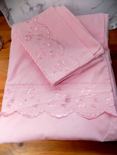 SINGLE DUVET COVER & PILLOWCASE BABY PINK COTTON BLEND LOVELY BRODERIE ANGLAISE