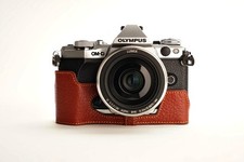 Genuine Real Leather Half Camera Case Bag Cover for Olympus OMD EM5 II M2 Brown