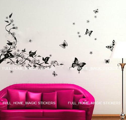 Butterflies vine flowers wall - butterflies,