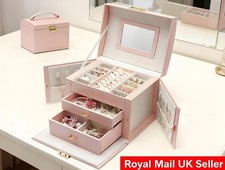 3 Tiers Large Jewellery Boxes Storage Case Drawer Cabinet Necklace Organizer New