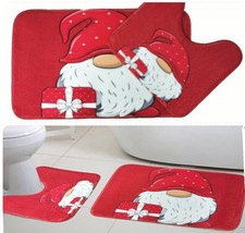 Xmas Bath Pedestal Mat Set Anti Slip Memory Foam Toilet Bathroom Decor Gift