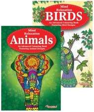 2 Pack Colouring Book Kids Adult Stress Relief Colour Art Therapy Animals Birds