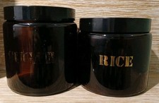2 x 70’s Vintage RICE & SUGAR Brown Glass Jars 11.5cm & 10.25cm High (B.2)