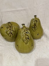 Rustic Green Ceramic Pear & Apple Decor Set – Distressed Glaze Fruit Figurines –