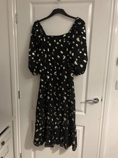 Mylene Klass Gold Metallic Chiffon Black Dress Next Size 10 Uk