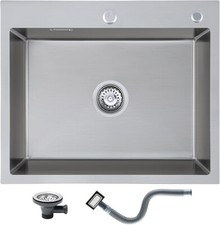 304 Stainless Steel Large Kitchen Sink 600x450x190mm Drop-in Undermount Topmount