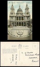 London Old Postcard ST. PAUL'S CATHEDRAL Queen Anne Statue, Sir Christopher Wren