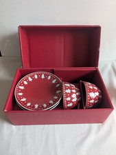 Vintage Set of 2 Cups & Saucers Sia Collection Red & white Christmas pattern NEW