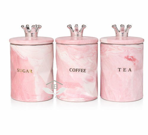 Pink marble canister set 3 - pink,