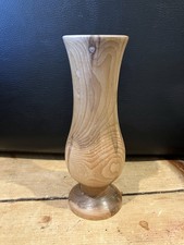Wooden Turned Vase 15 cm Tall Treen Natural Wood Grain Rustic With Plastic Liner