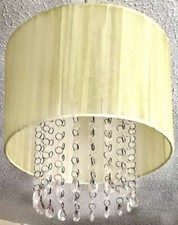 Ceiling Lamp Shade 28cm Diameter Drum Soft Beige Fabric Hanging Jewelled Pendant