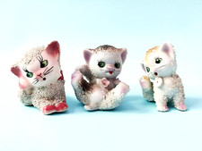 MID CENTURY JAPANESE PORCELAIN MINIATURE BABY SHEEP FIGURINES SET OF 3