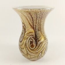 Gozo Glass Vase, Sandy Brown & White, Art Glass, Signed