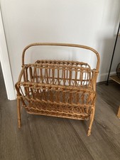 Vintage Bamboo Magazine Rack Holder Wicker Rattan Storage Height 44cm Home Decor